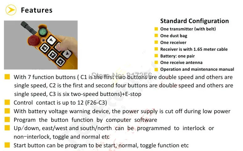 F26-C1(включает 1 передатчик и 1 приемник)/крановое дистанционное управление/беспроводной пульт дистанционного управления/аппаратура дистанционного управления марки uting