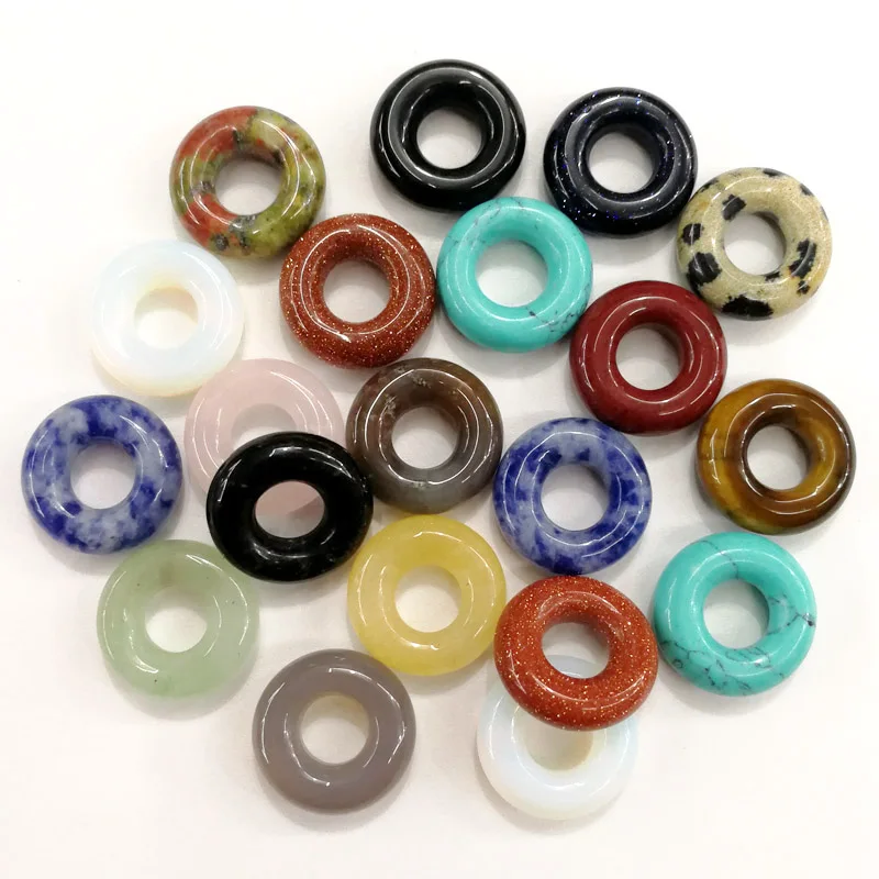 Wholesale 30pcs//lot Assorted natural Stone gogo donut charm Pendants beads 18mm