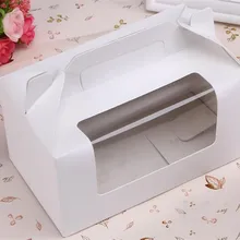 100 шт./лот белая бумага 2 формочки для кексов muffin коробка для чизкейка портативный коробки с ручками