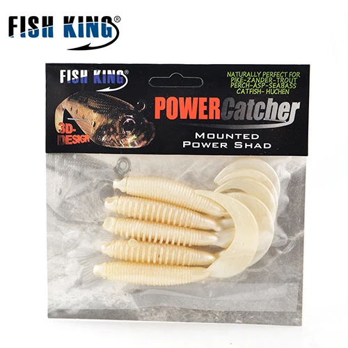 FISH KING, 5 шт./лот, 9,8 см/8 г, Pesca Shad, для рыбалки, свимбейт в форме червя, джиг, голова для ловли нахлыстом, аксессуары, Мягкая приманка для рыбалки, Мягкая приманка - Цвет: Белый