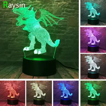 

Jurassic World Pterosaur Dragon Animal Dinosaur Wing Figure 3D Led Lamp 7 Colors Change Auto NightLight Desk Decor Toys Gifts