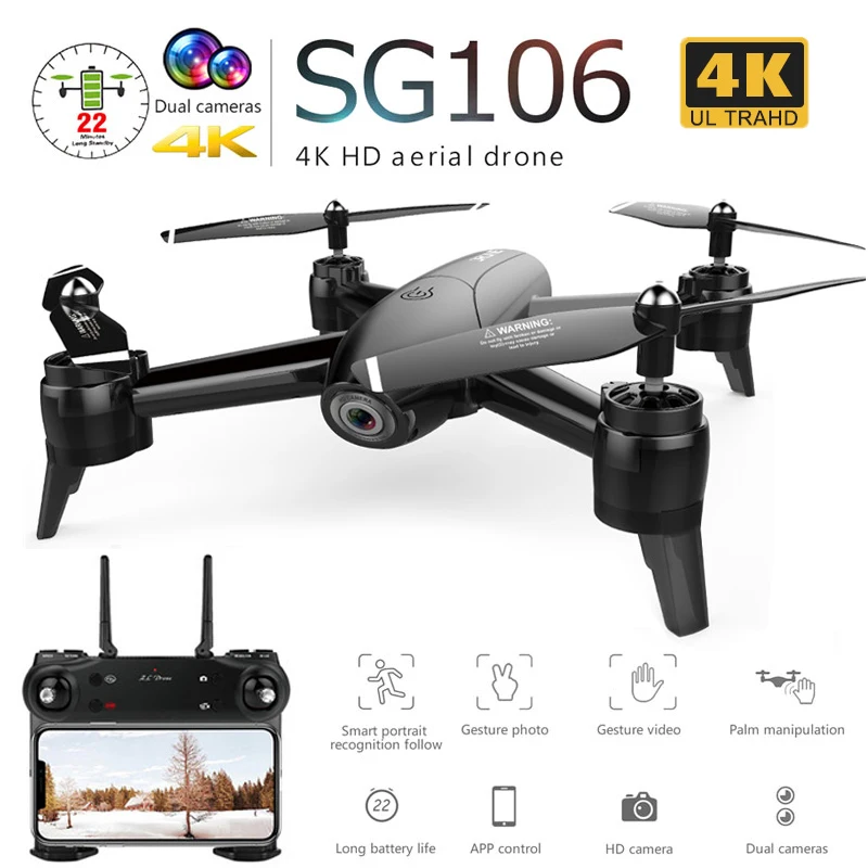SG106 Drone with Dual Camera 1080P 720P 4K WiFi FPV Real Time Aerial Video Wide Angle Optical Flow RC Quadcopter Helicopter Toys