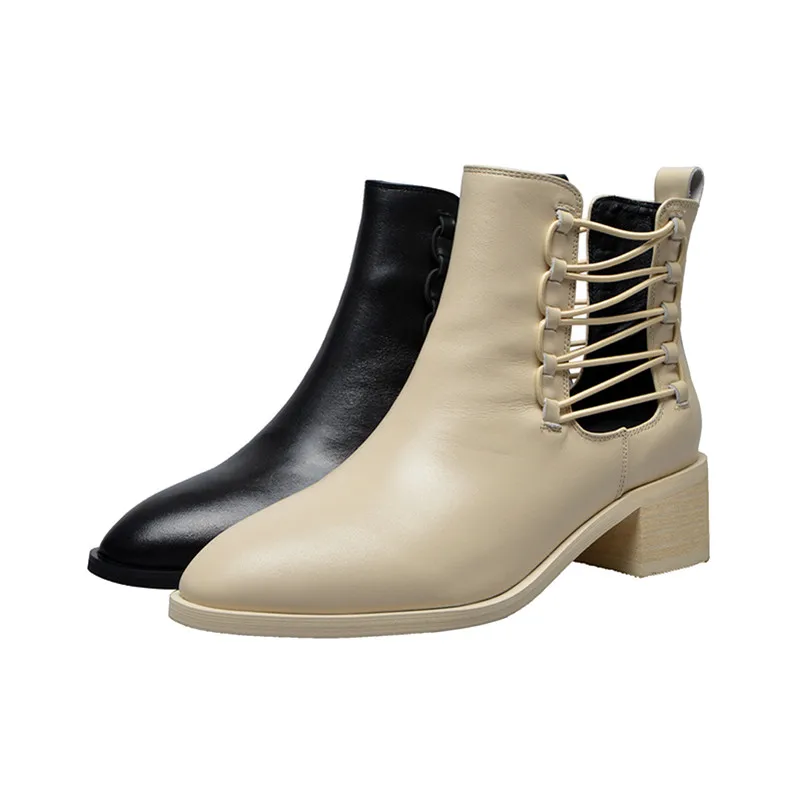 FEDONAS Autumn Winter New Women Ankle Boots Genuine Leather High Heels Shoes Woman Cross-tied Party Short Chelsea Boots