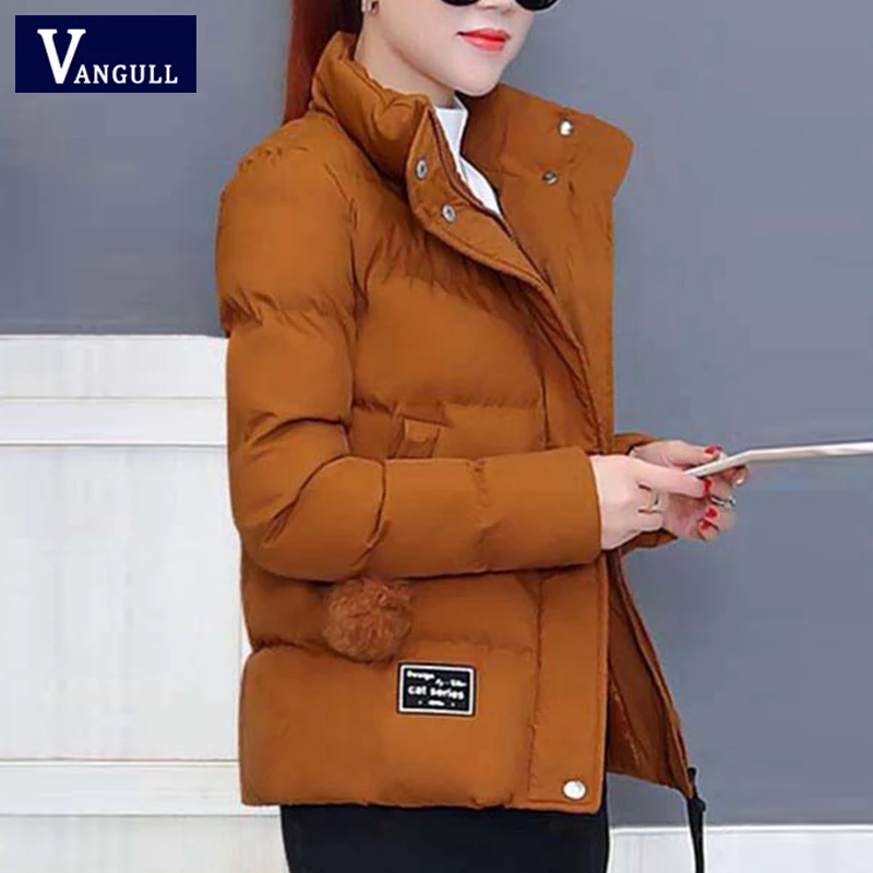 

Vangull Winter Women Parkas Coat Letter Print Spliced Female Thick Jacket 2019 Casual New Warm Slim Short Outerwear Long Sleeve