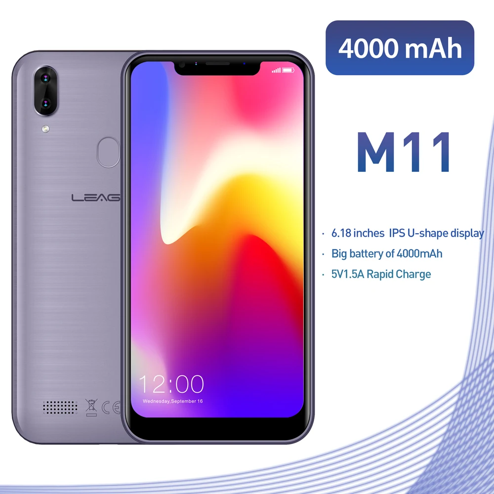 Оригинал LEAGOO M11 4G отпечаток пальца мобильный телефон 6,18 "Dual SIM Android 8,1 четырехъядерный 2 Гб ОЗУ 16 Гб ПЗУ 4000 мАч Лицо ID смартфон