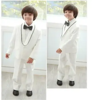 

White Shawl Collar Cute Kid's Suits Custome Homme Fashion Tuxedos Wedding Boy Suits Formal Occasion Wear (Jacket+Pants+Bowtie)