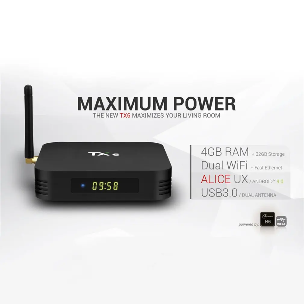 

TX6 2G+16G/4GB+32GB For Android 9.0 TV Box Allwinner H6 Quad Core USD3.0 Dual Wifi BT4.2 4K Google Player Youtube Smart Box