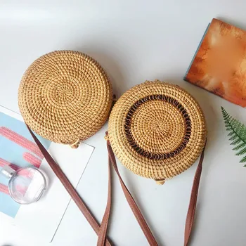 

2019 Women Beach Bag Summer Big Totes With Circle Handwoven Bali Round Retro Rattan Straw Crossbody Handbag Shoulder Bag Girls