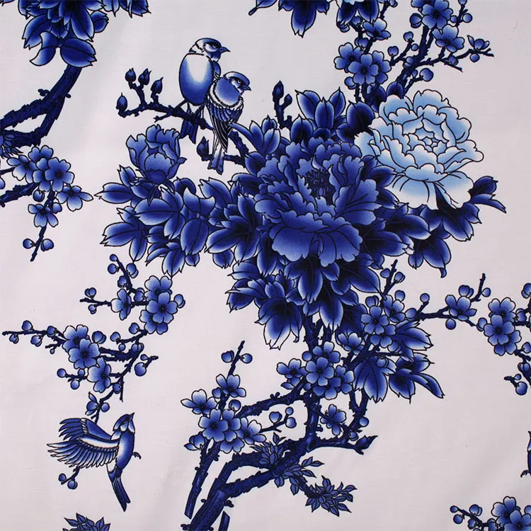

New blue and white porcelain cotton fabric Digital Print Chinese style Fabric DIY sewing clothing material (0.5meter)