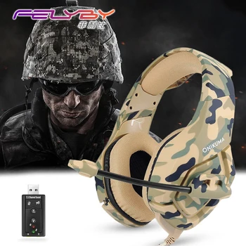 

FELYBY Camouflage army gaming headphones green Noise canceling for computer PS4 PSP phone 3.5mm Wired headset with Microphone
