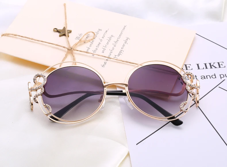 Два Oclock роскошные дамы хрустальные солнцезащитные очки Для женщин дизайнер негабаритных круглые солнцезащитные очки UV400 градиентные