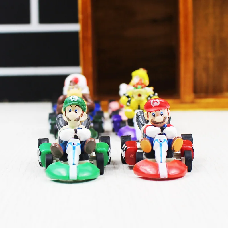 6pcs/set Super Mario Bros Kart PULL BACK Car Figures Kart PULL BACK Cars Figures super mario kart figure