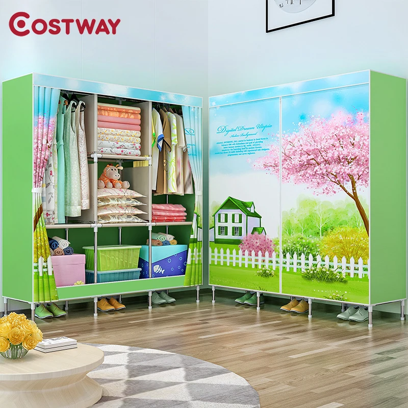 

COSTWAY Cloth Wardrobe For clothes Fabric Folding Portable Closet Storage Cabinet Bedroom Home Furniture armario ropero muebles