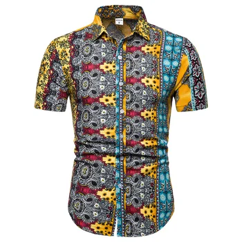

Flower Pattern shirt mens Cotton and linen Fashion 2019 Summer Male Printed Tops Personality Short sleeve Mens dress shirts