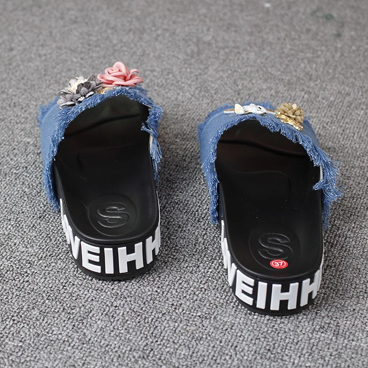 New Bunny Fabrics Soft Bottom Flowers Fringed Flat With Women Open Toe Platform Shoes Casual Slippers For Ladies Cheap55
