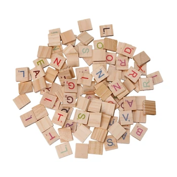 

100X Wooden Scrabble Tiles Colorful Letters Numbers For Crafts Wood Alphabet Toy