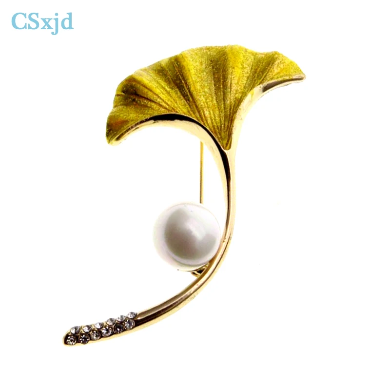 

CSxjd Ginkgo leaves brooches crystal jewelry yellow glaze brooch for dresses women accessories