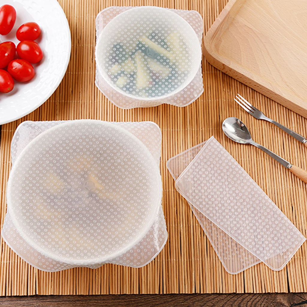 

Silicone Food Wraps 4pcsReusable Silicone Stretch Lids Multifunctional Silicone Cover Food Fresh Keeping Kitchen Tool Vacuum Lid