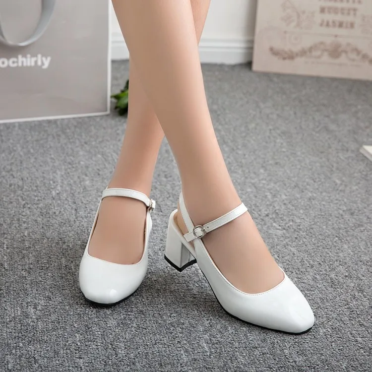 

Big Size 11 12 ladies high heels women shoes woman pumps Square-headed, thick-heeled, single-shoe woman