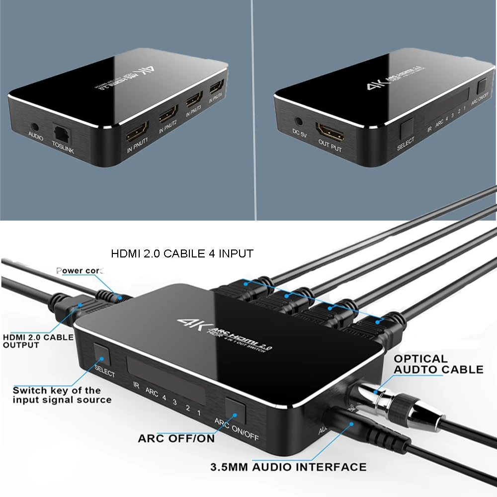  Switch Hdmi 4X1 4K @ 60Hz Hdmi Estrattore Audio Ottico Toslink 4 Porte Ultra Hd 1080 P 3D per Xbox 
