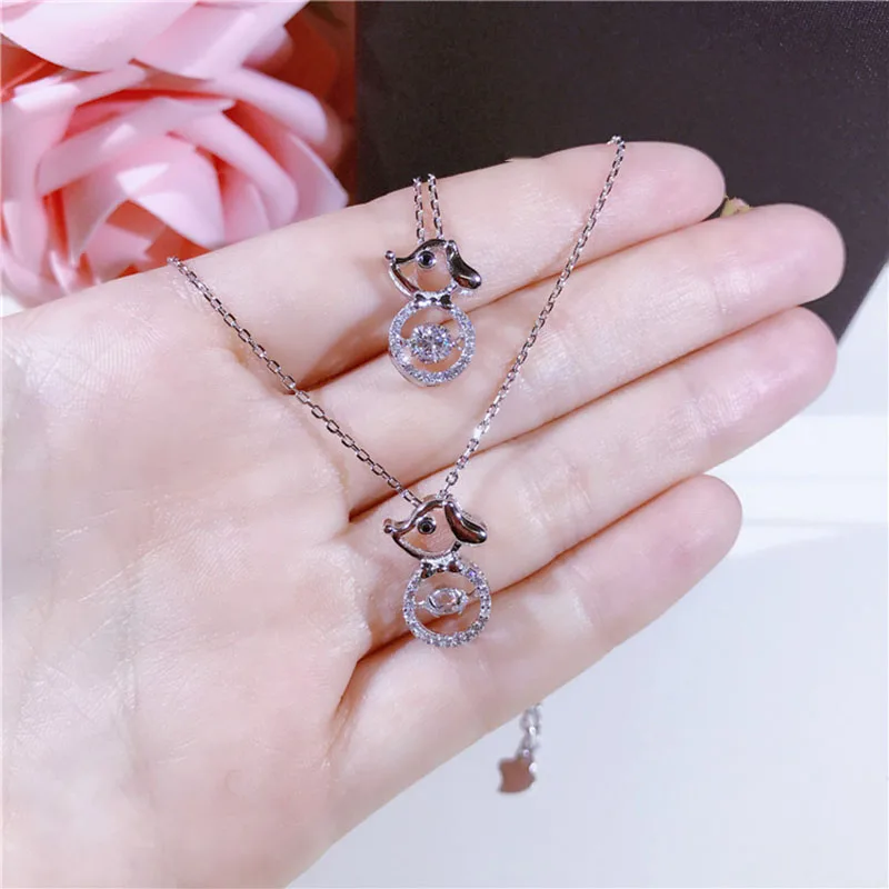 

2018 simple S925 sterling silver cute puppy inlaid zircon necklace fashion clavicle chain summer women jewelry accessories
