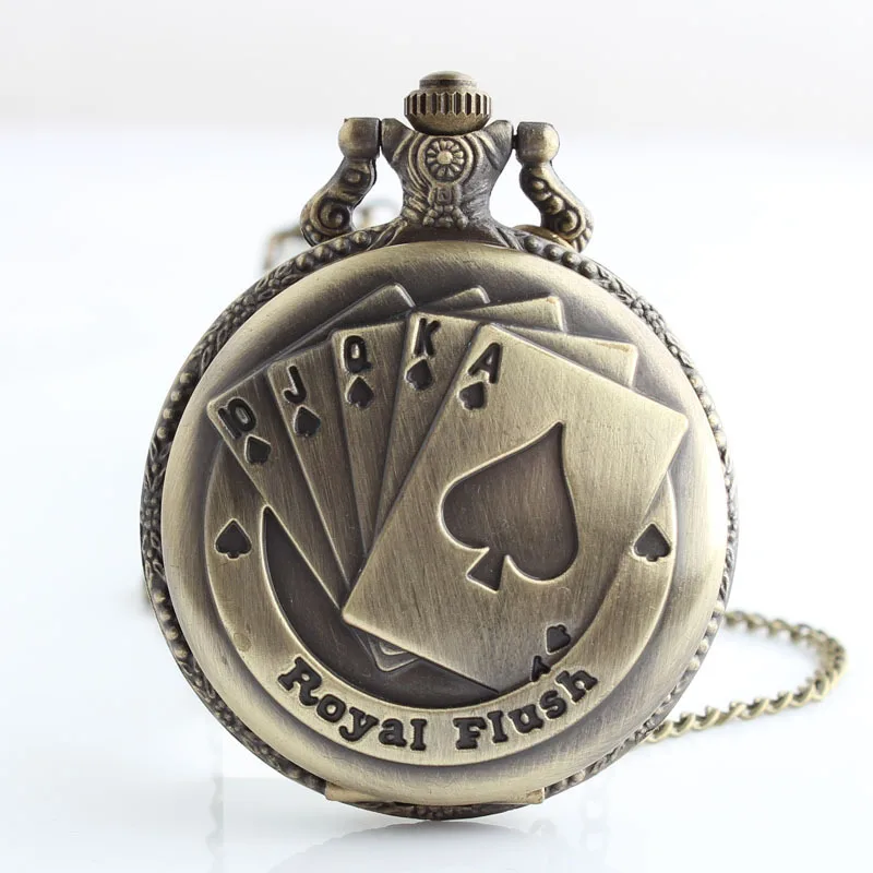Покер Королевский Флеш кварцевые карманные часы FOB часы женский мужской кулон ожерелье с цепочкой бесплатная доставка