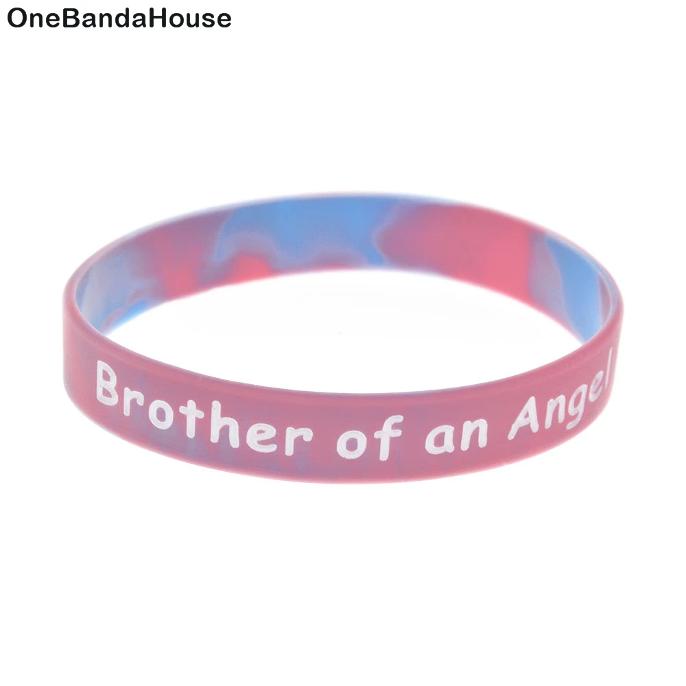 

OneBandaHouse 1PC Decoration Bracelet Ink Filled Logo Sister and Brother of an Angel Silicone Wristband
