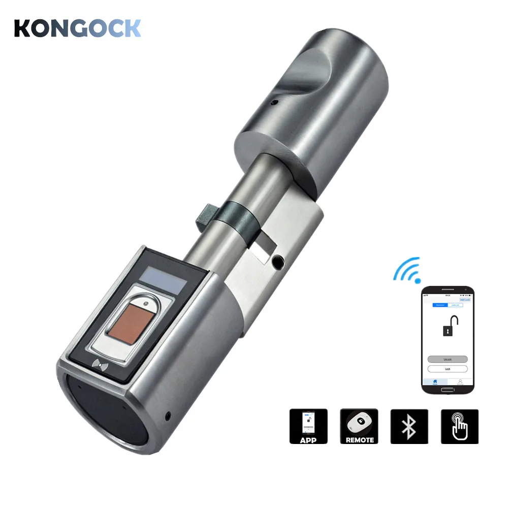 

Biometric Fingerprint Bluetooth APP Smart Door lock cylinder, Remoter unlock & adjustable Keyless waterproof for EU door lock