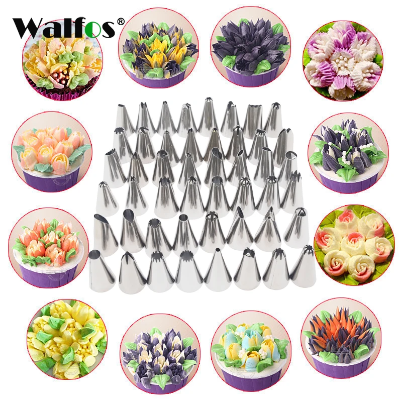 

WALFOS 48 PCS Icing Piping Tips Set Tulip Nozzles Rose Flowers Cupcake Maker Cake Decorating DIY Pastry Dessert Baking Tool