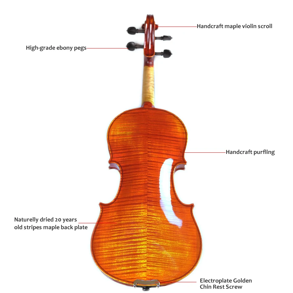 Высококлассная профессиональная Скрипка для 20 лет, натуральные высушенные полосы, клен, ручная работа, скрипка, 4/4, 3/4, чехол, бант, канифоль