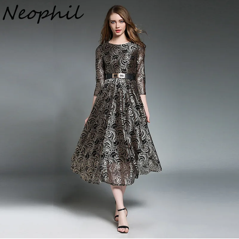 Женское кружевное ажурное платье миди Neophil 2020 с цветочной вышивкой в стиле