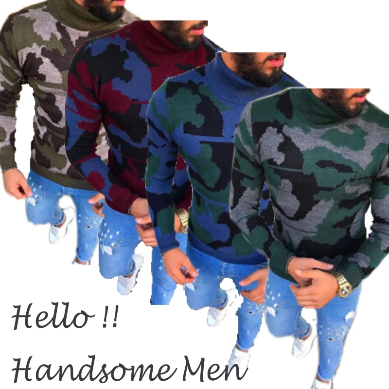 2019 Thefound Новая мода Для мужчин камуфляж вязаный свитер теплый пуловер Трикотаж Slim Fit Топы