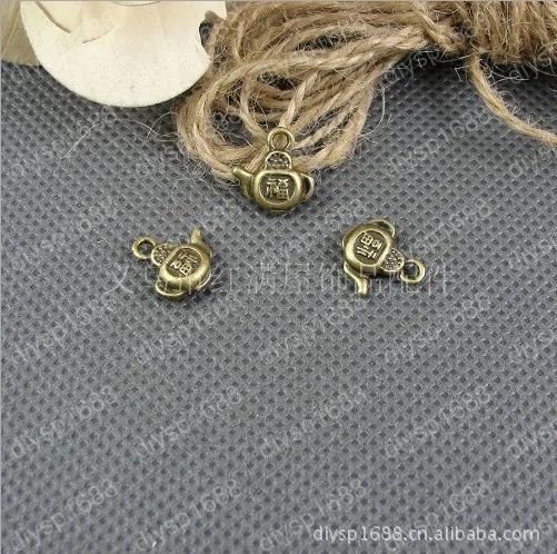 

200 шт./лот бусины из цинкового сплава с античным бронзовым покрытием Подвески подходят для ювелирных изделий 14*13 мм в форме чайника JJA1616