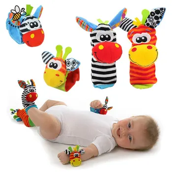 Cartoon Baby Toys 0-12 Months Soft Animal Baby Rattles Children Infant Newborn Plush Sock Baby Toy Wrist Strap Baby Foot Socks