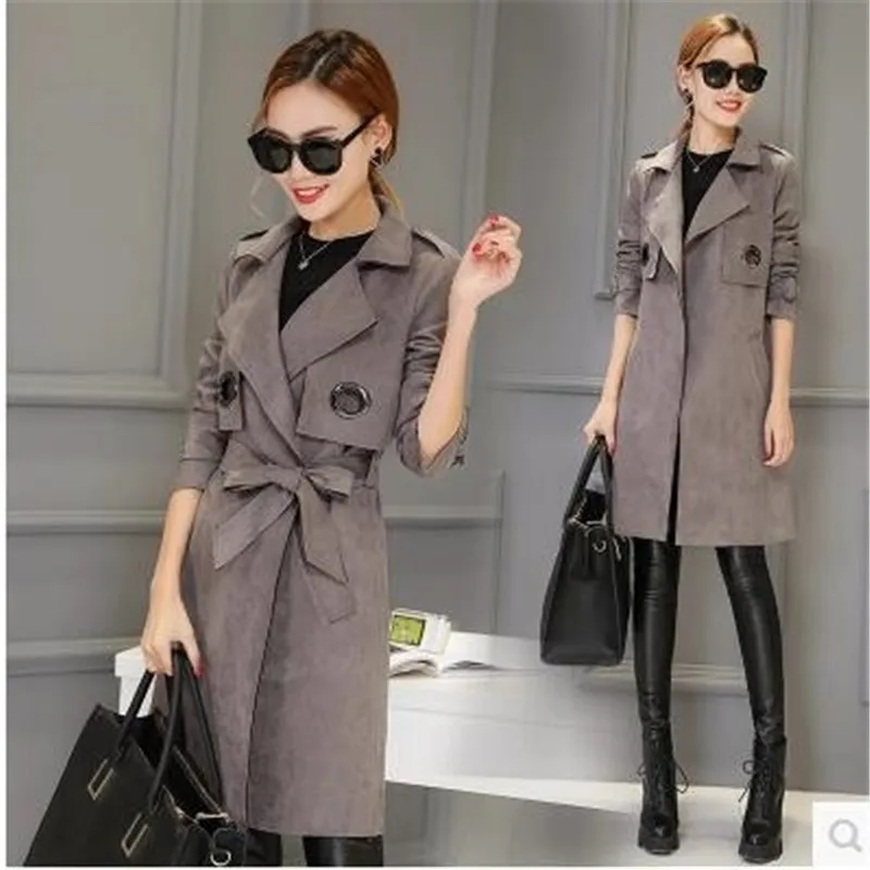 Элегантная осенняя и зимняя одежда оленья Флокированная темперамент женский высококлассный модный Тренч пальто OK55