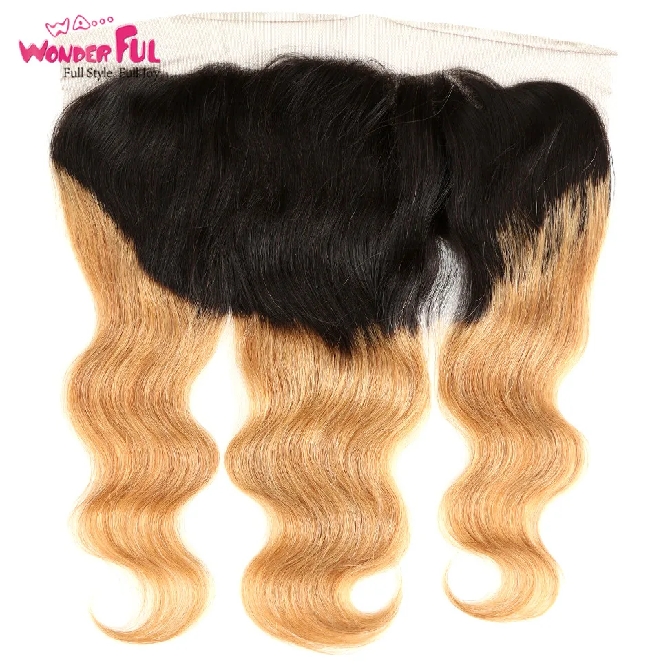 

Ombre 13x4 Ear To Ear Lace Frontal Closure 1b/27 Two Tone Color Ombre Brazilian Body Wave Honey Blonde Human Hair Frontal