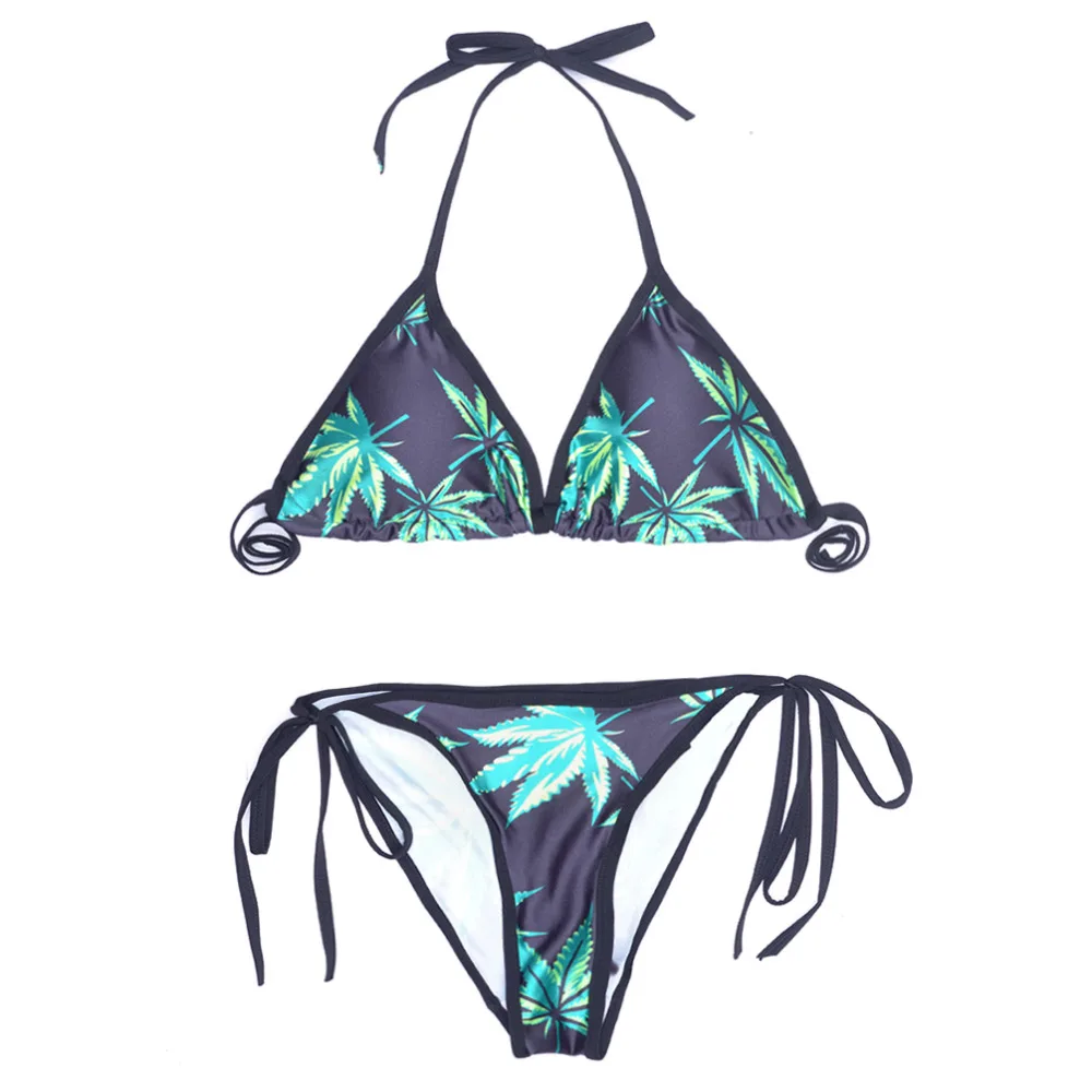 2016 Summer Hot Sale Green Leaf Digital Printing Bikinis For Women Push