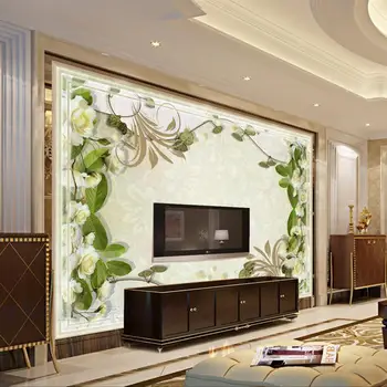 

European green transparent border custom pattern wallpaper TV backdrop large mural cozy living room wallpaper 3d perspective