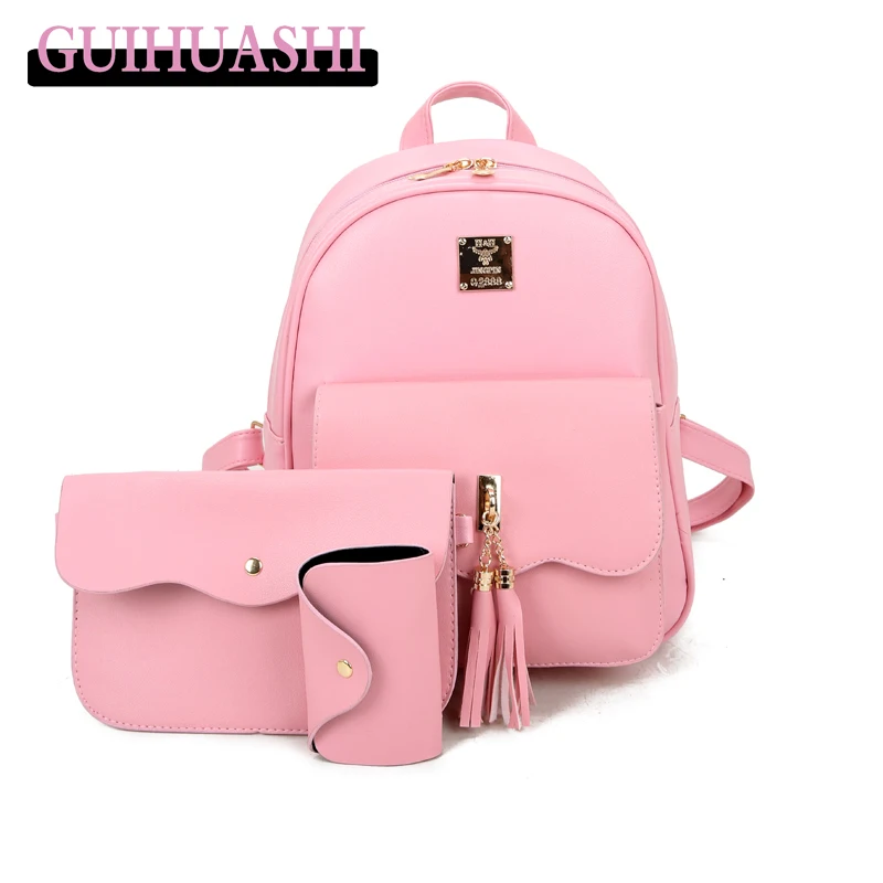 Women Backpack For Teenage Girls School Bags Rucksack Backpack PU Leather Backpack set for female shoulder