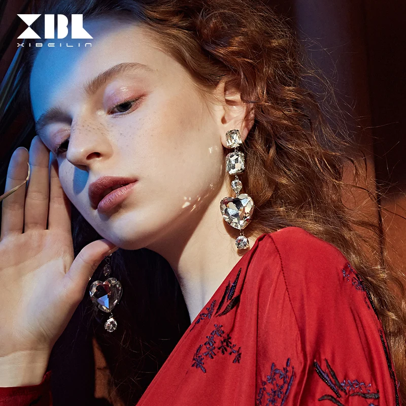 2019 Fashion Luxury Rhinestone Earrings for Women Girls Temperament Long Glitter Heart Party Wedding Jewelry Gifts | Украшения и