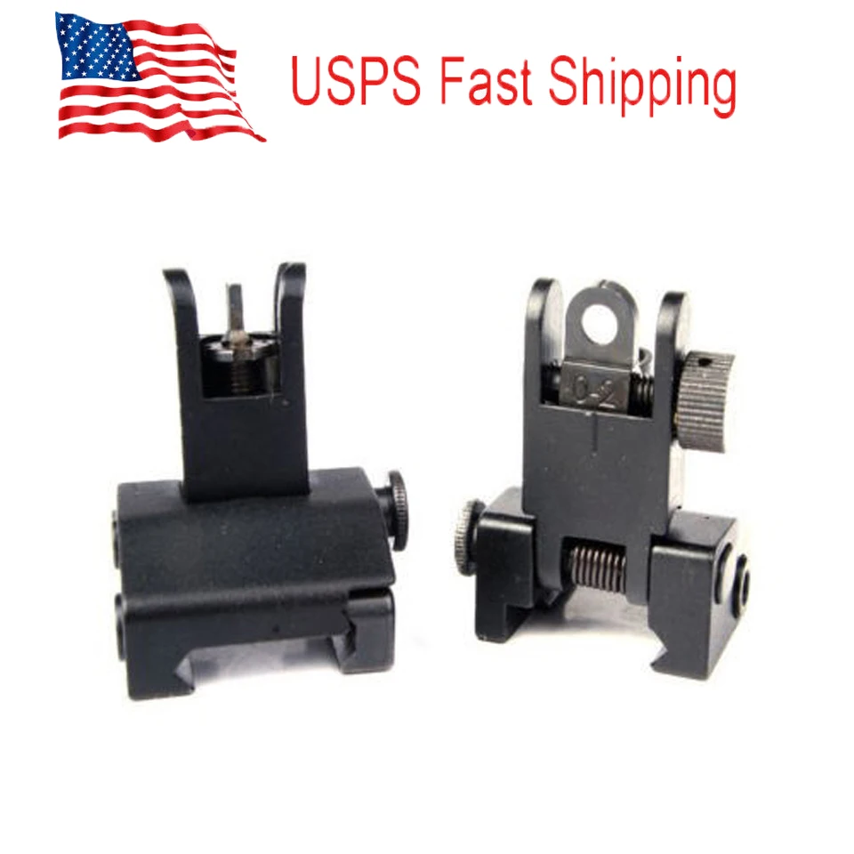 

US 1 Pair Adjustable Low Profile Metal Flip Up Front Rear BUIS Metal Floding Backup Iron Sightfit all 7/8" Picatinny/Weaver Rail