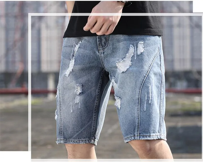 Байкерские джинсы новые мужские джинсовые шорты мужские летние пять шорты джинсы большого размера свободные шорты из денима рваные джинсы для мужчин