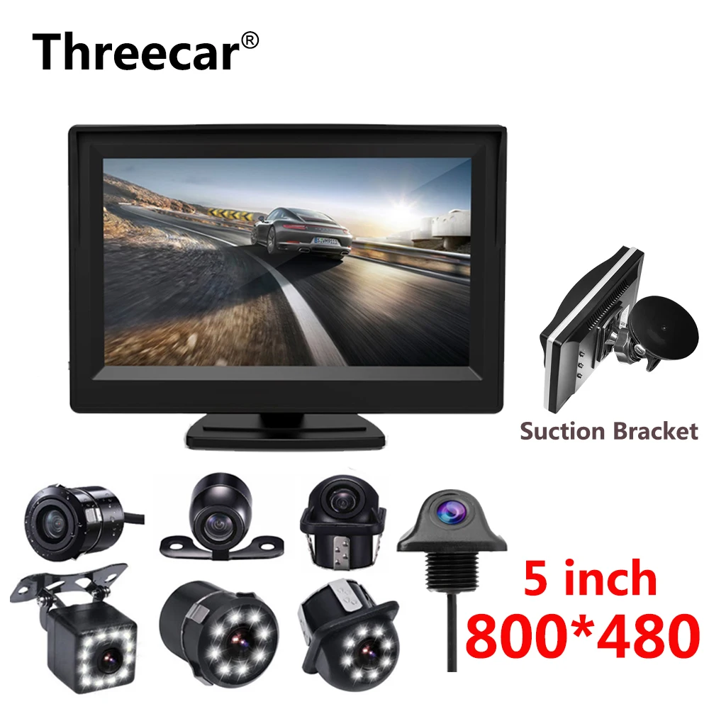 

Car Parking Assistance 5 inch 2 in 1 Rear View Monitor with Car Reversing Rearview Backup Camera with Rubber Vacuum Cup Bracket