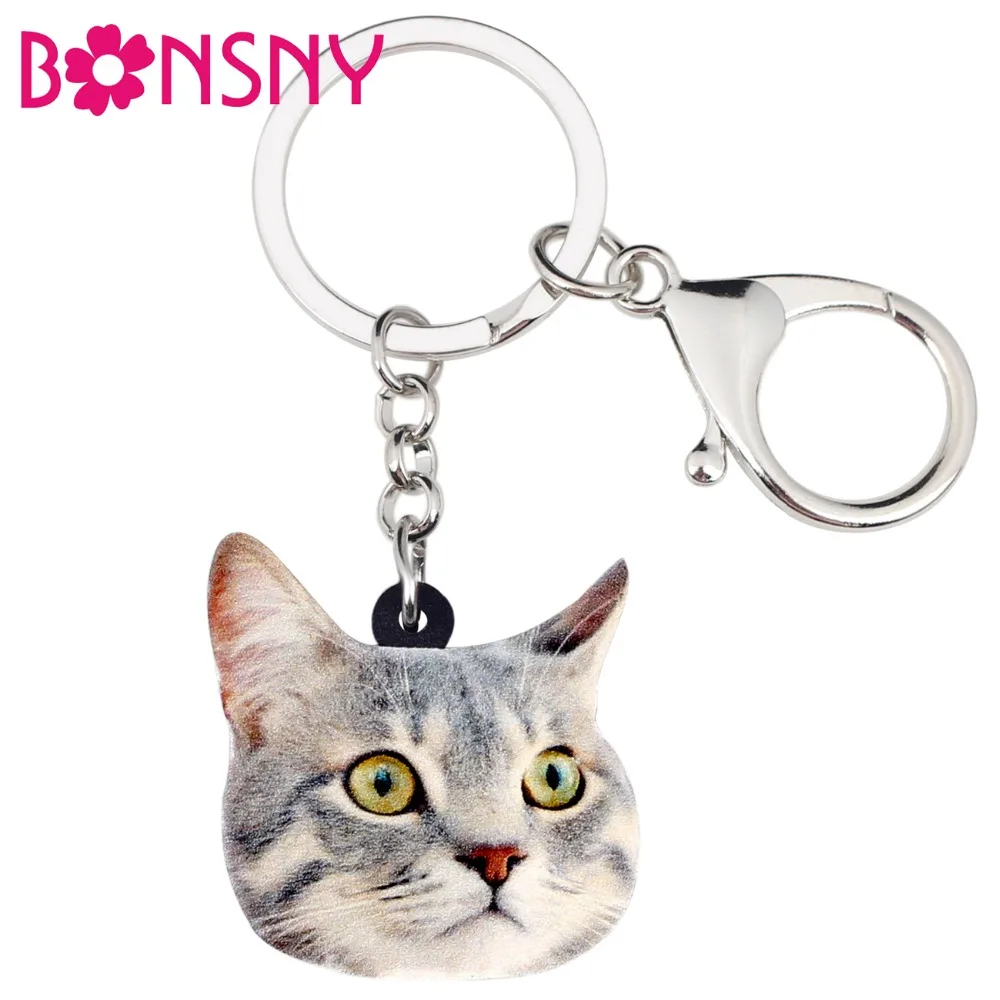 Bonsny Acrylic Novelty Cat Kitten Key Chains Keychains Rings Animal