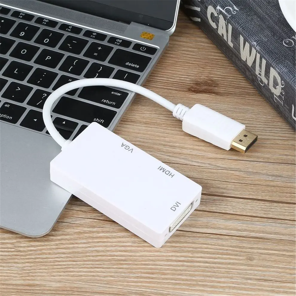 

5PCS 3 in 1 Display Port DP Male to HDMI DVI VGA RGB Female Adaptor Adapter Converter Connector HD 1080p For PC Laptop White