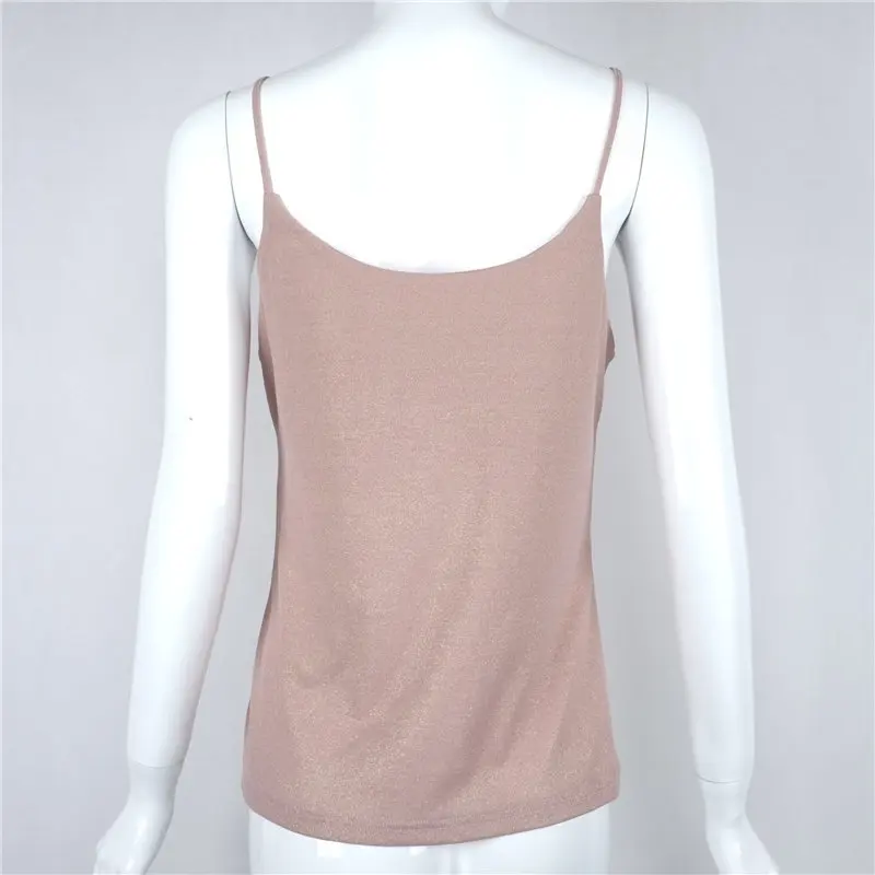 Sexy Knitted Tank Tops Women Gold Thread Top Vest Sequined V Neck Long Tank Tops Blusa Solid Silver Camis Beige Fitness T0646