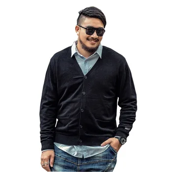 

2018 New Brand Large size 3XL 4XL 5XL 6XL 7XL sweater Autumn Men Cardigan Sweater Men Loose V-neck 5XL 6XL 7XL Black/Grey Knit