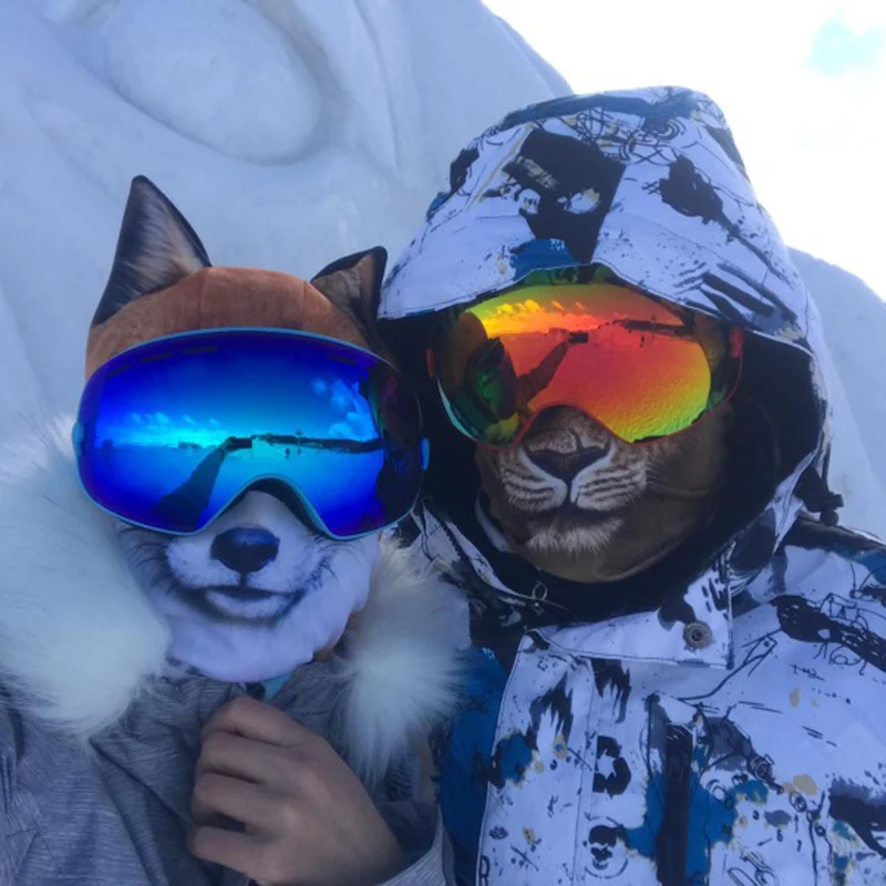 LOCLE Anti-fog Ski Goggles UV400 Ski Glasses Double Lens Skiing Snowboard Snow Goggles Ski Eyewear With One Brightening Lens