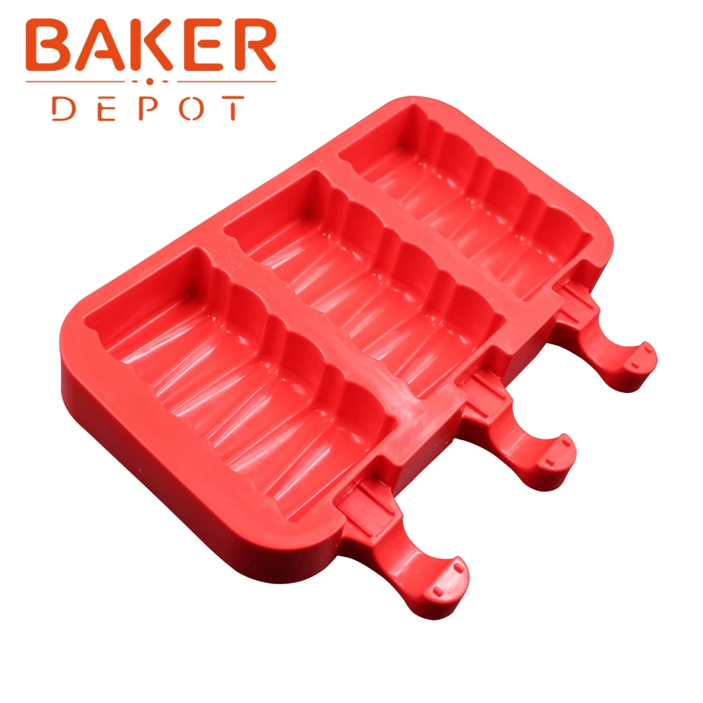 

BAKER DEPOT 3 Cavity Rectangel Design Silicone Molds for icecream ice cube DIY chocolate tools candy pudding molds