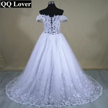 QQ Lover 2017 New Boat Neck Good Quality Lace Wedding Dress Beautiful Appliques Bridal Gown Vestido De Novia